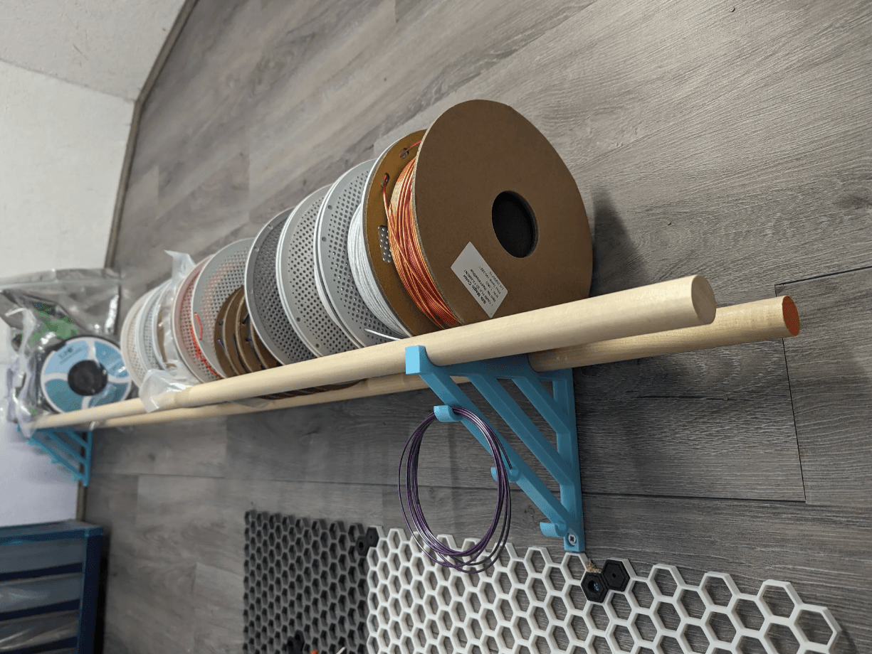 Dowel Rod Filament Spool Shelf 3d model