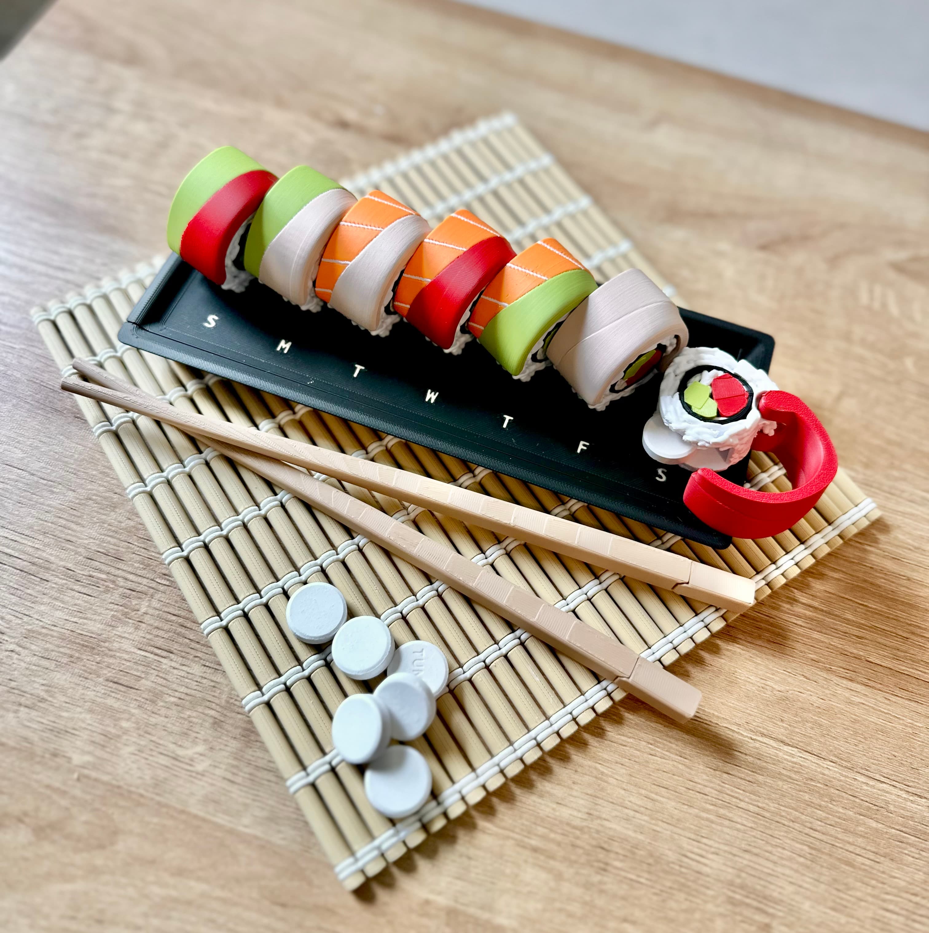 Printed on my Bambu labs A1 with an AMS. This is still one of my favorite prints and the sushi chess board made for a great addition for pictures 🥰