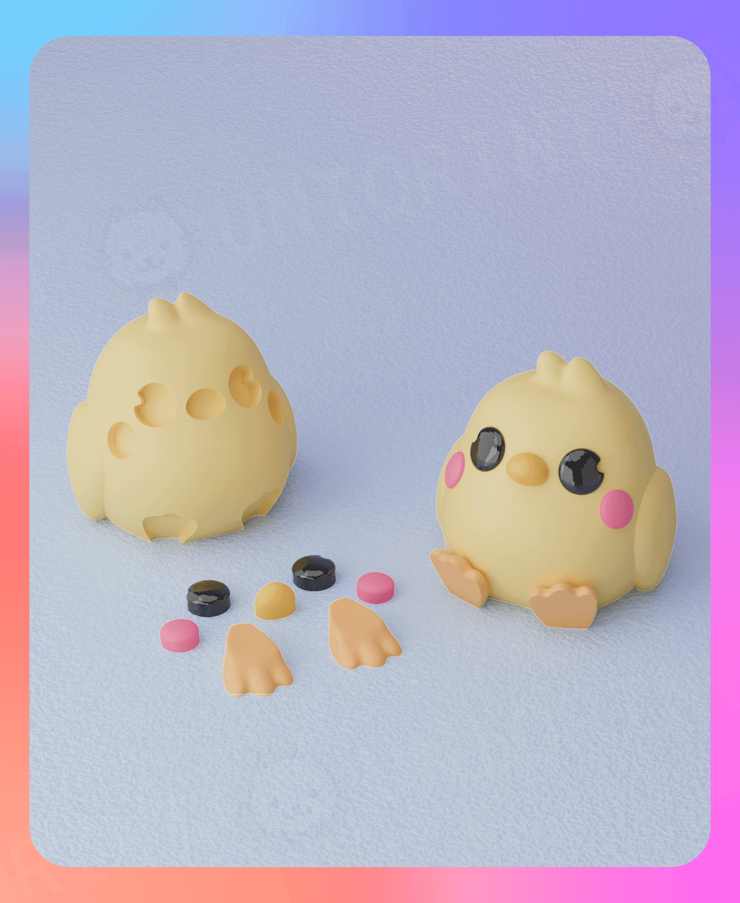 Little Chick Keychain (Separated Parts) 3d model