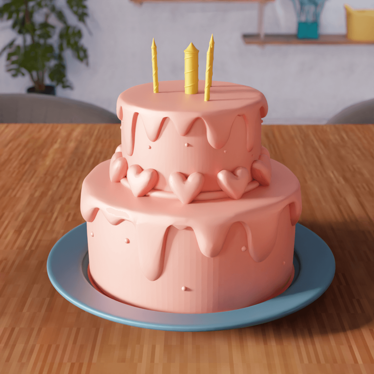 Heart Cake - Birthday Cake 3d model