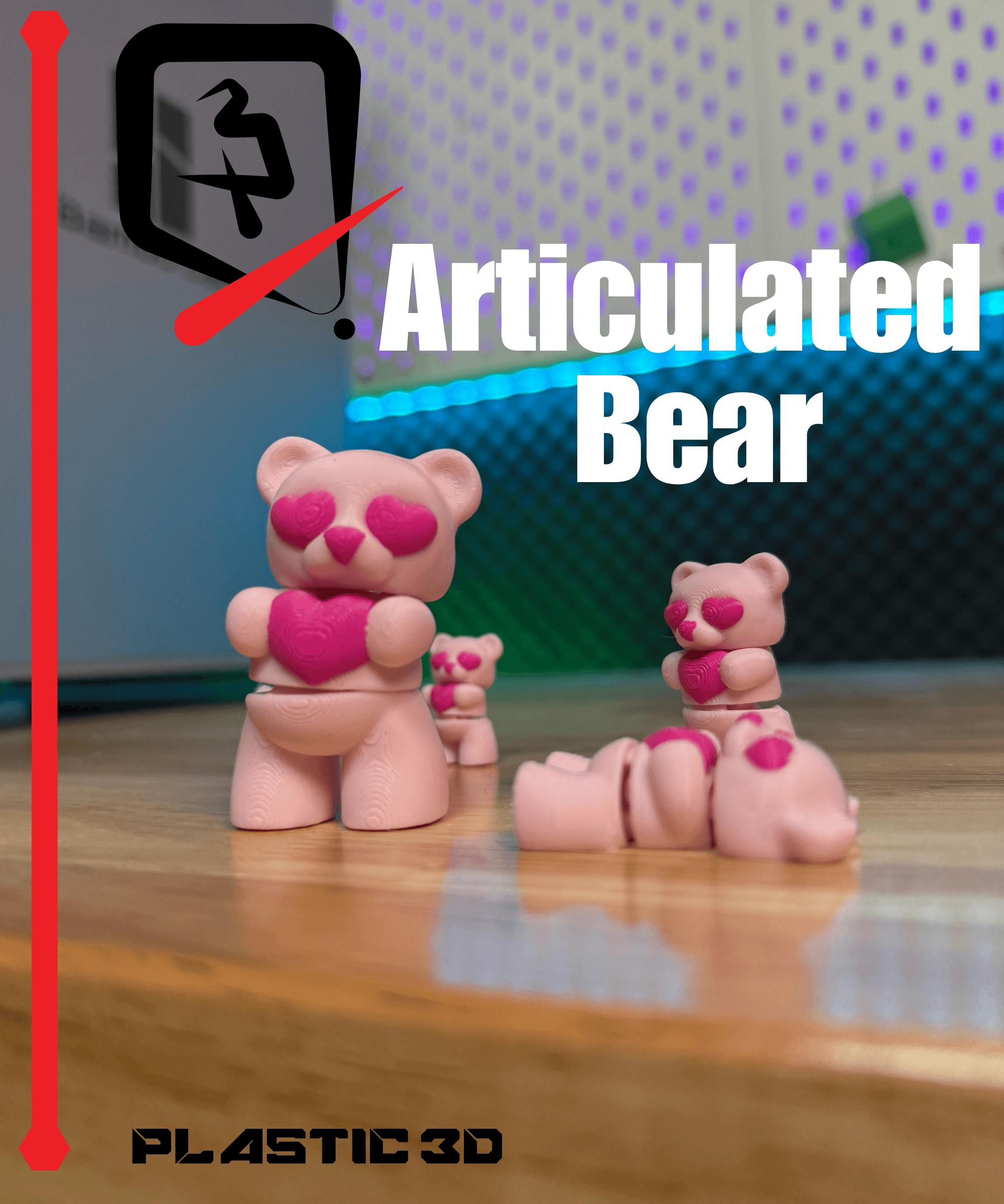Articulated bear Keychain- Valentine's 3d model