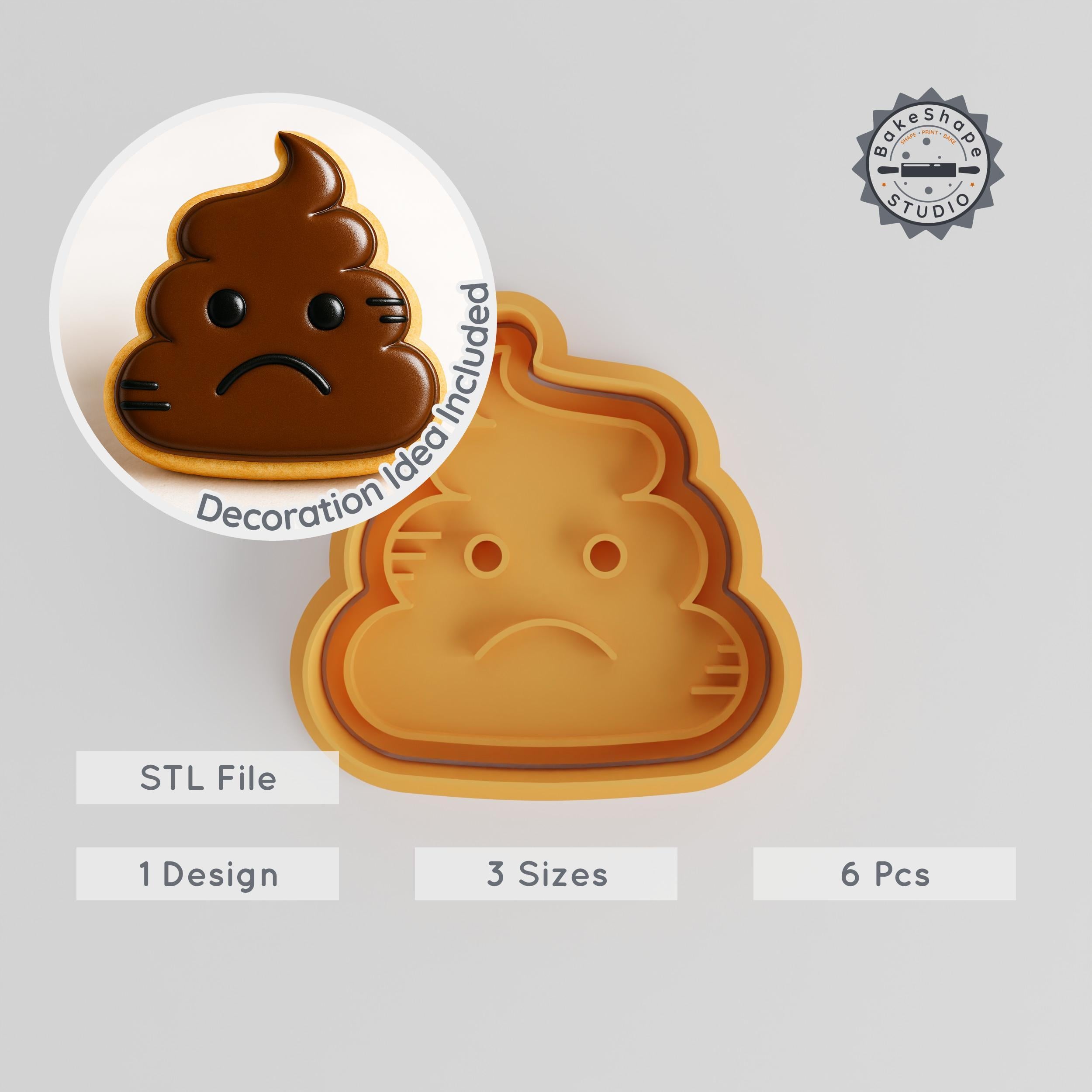 Poop Shape Cutter & Stamp Set, Emoji Cookie Tools, Fondant Crafting, 6-Piece Bundle, S/M/L Sizes PRODUCT_378 3d model