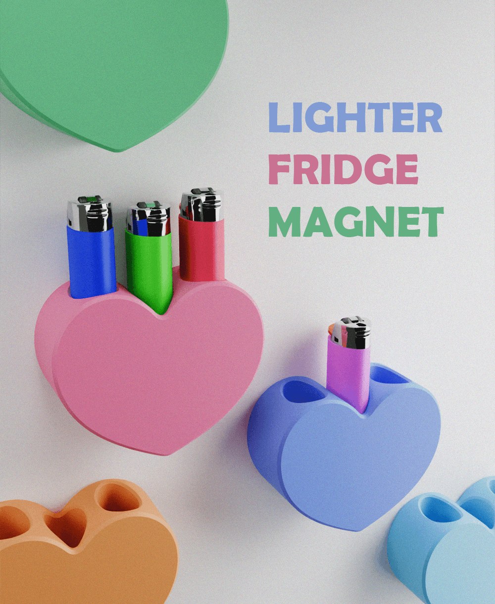 Heart Lighter Holder Magnet 3d model