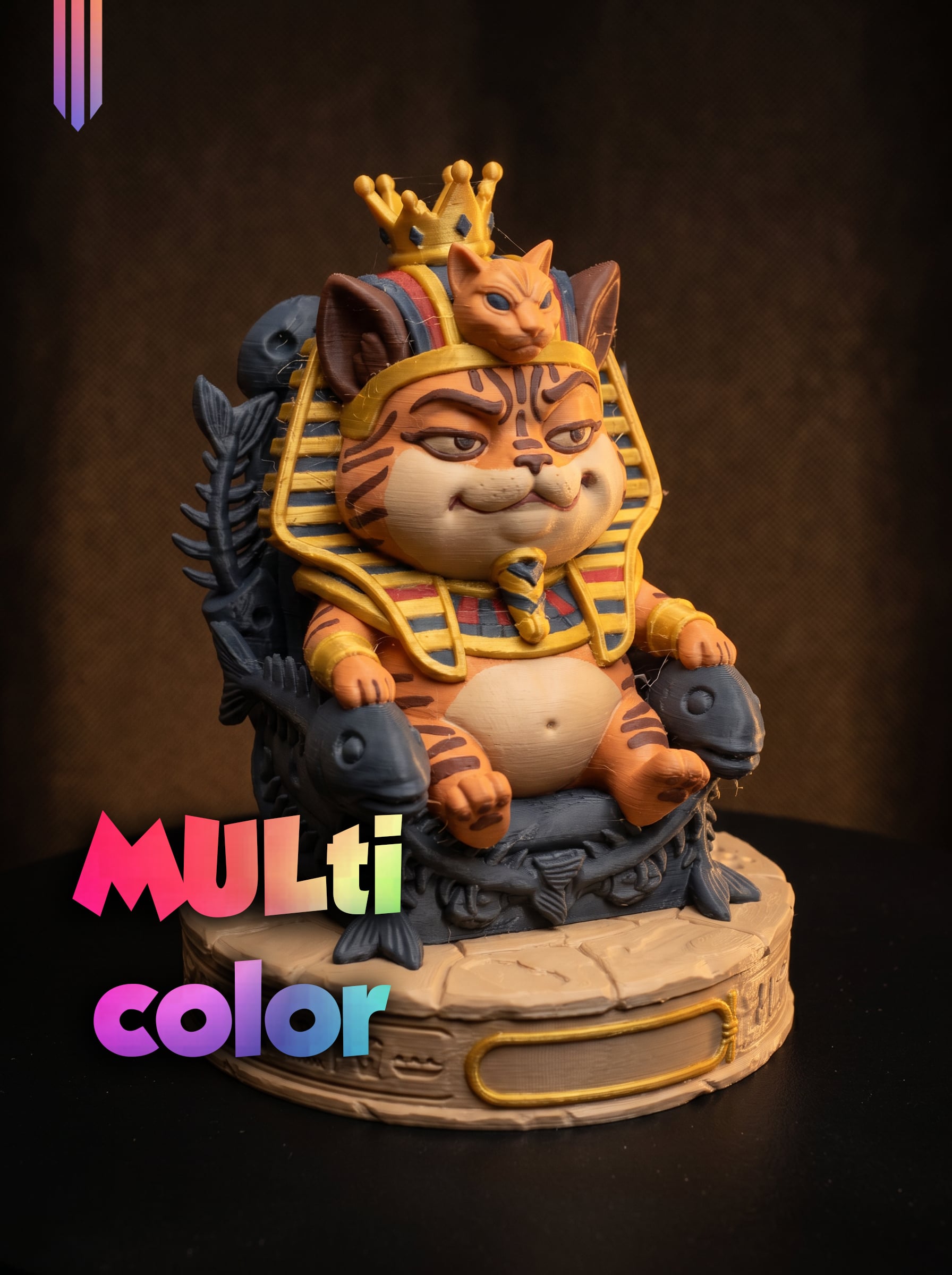 Fat Cat Pharaoh Throne 3MF | Egyptian Multi-Color | Chibi 3d model