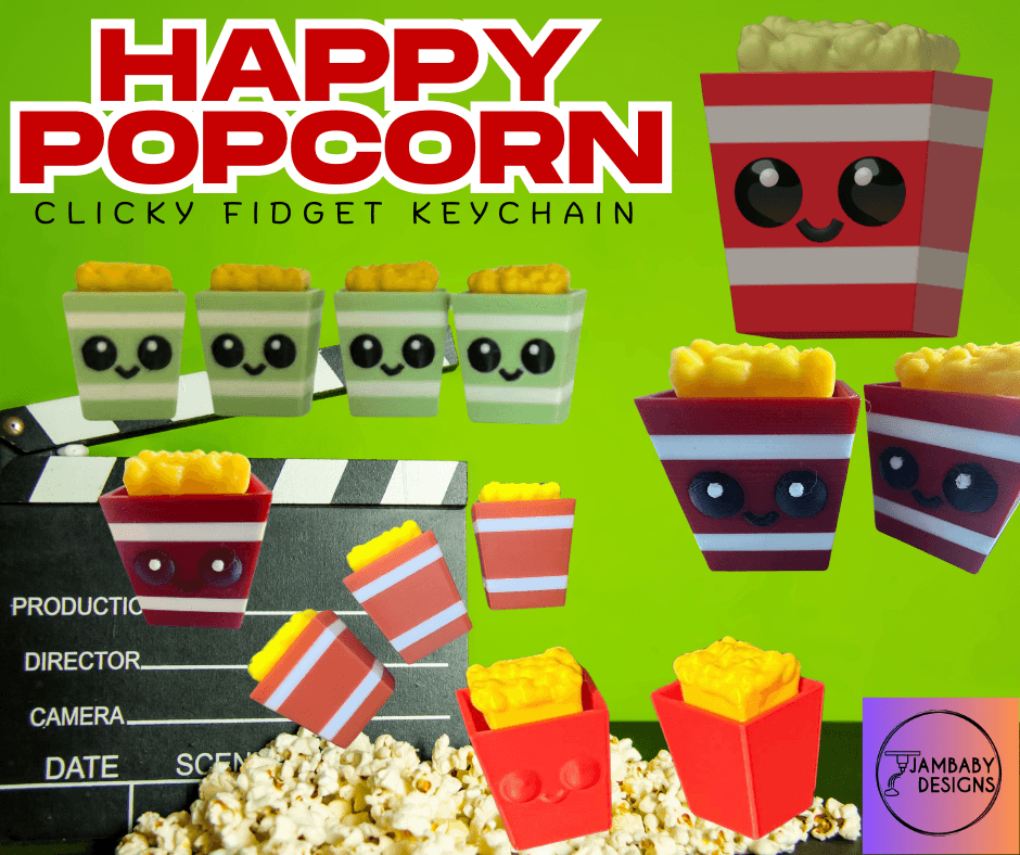 Happy Popcorn Fidget Clicker Keychain *No AMS Needed* 3d model