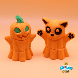 Flexi Chibi Ghost Cat and Pumpkin 3d model