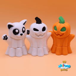 Flexi Chibi Ghost Cat and Pumpkin 3d model
