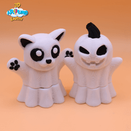 Flexi Chibi Ghost Cat and Pumpkin 3d model
