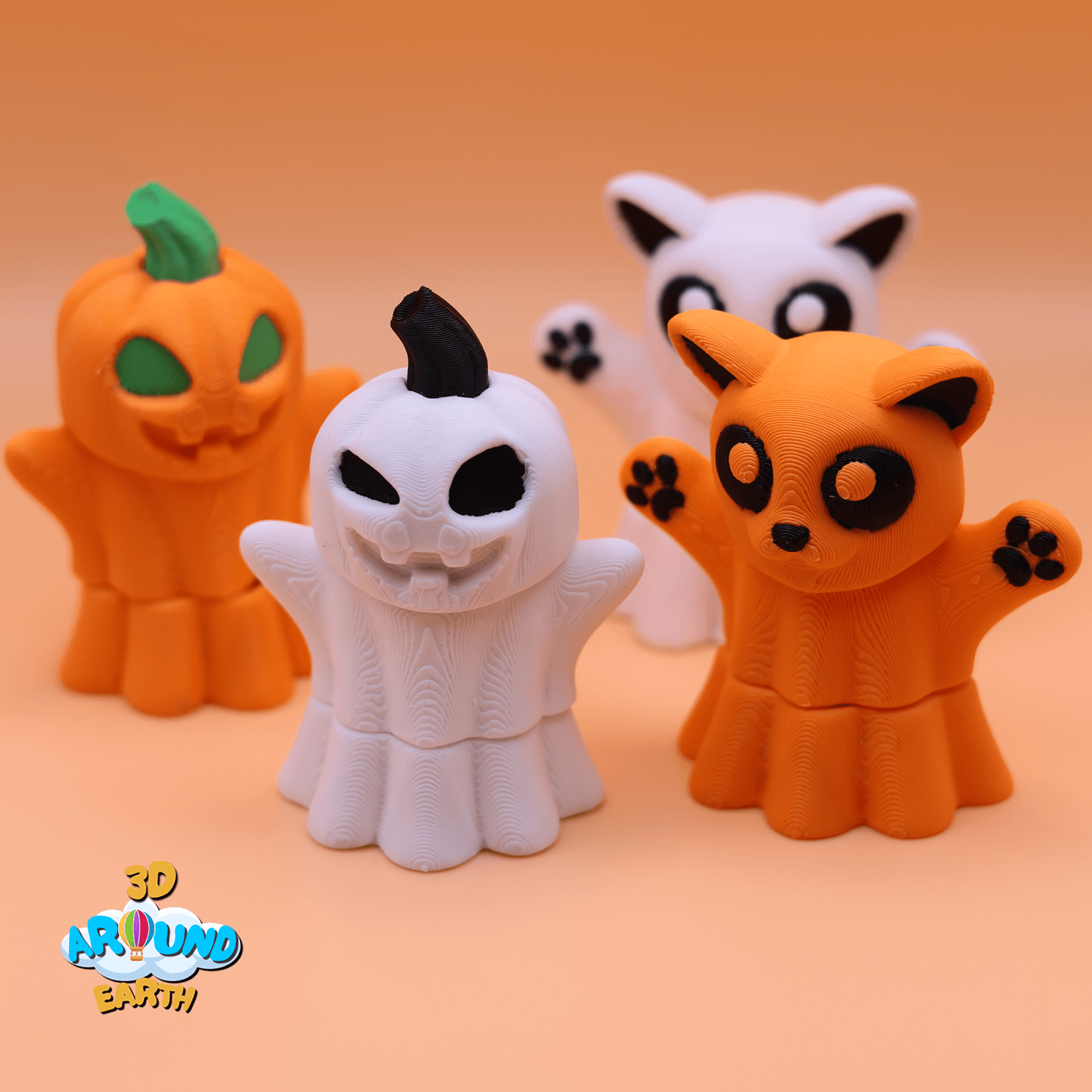 Flexi Chibi Ghost Cat and Pumpkin 3d model
