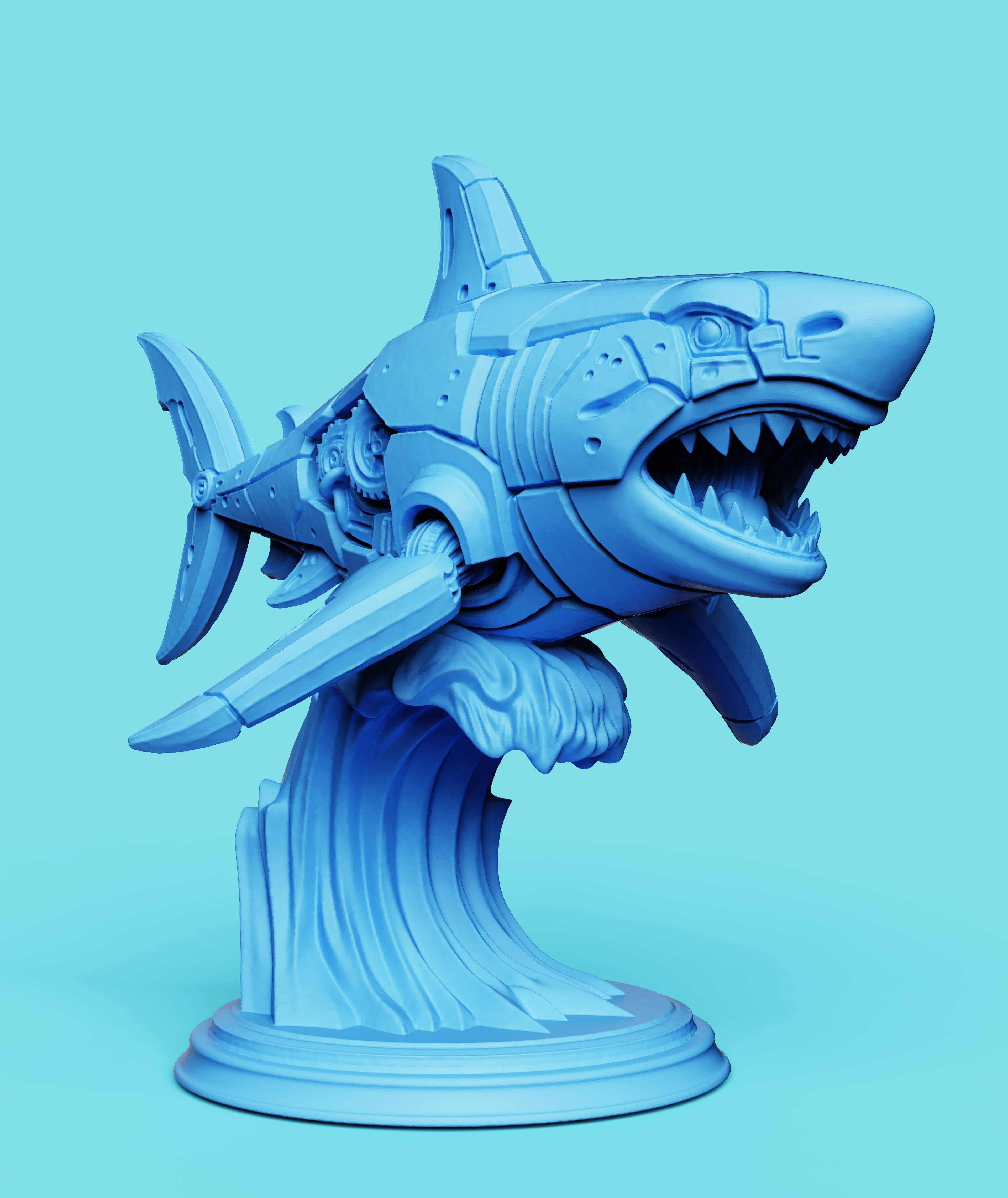 Mecha Shark Attack Statue | Sci-Fi Ocean Figure 3d model