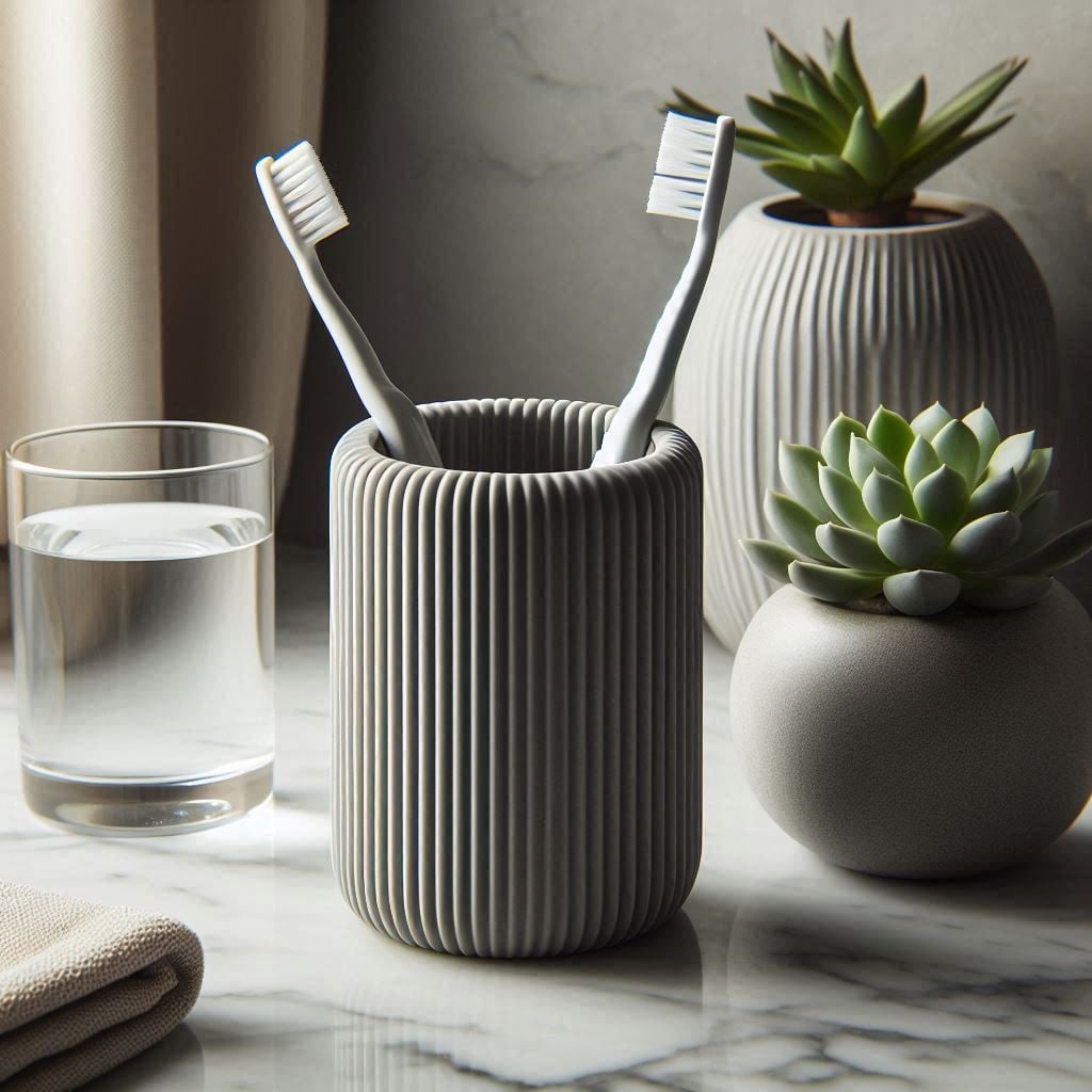 Modern Ribbed Toothbrush & Toothpaste Holder 3d model