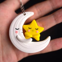 cute moon and star keychain 3d model