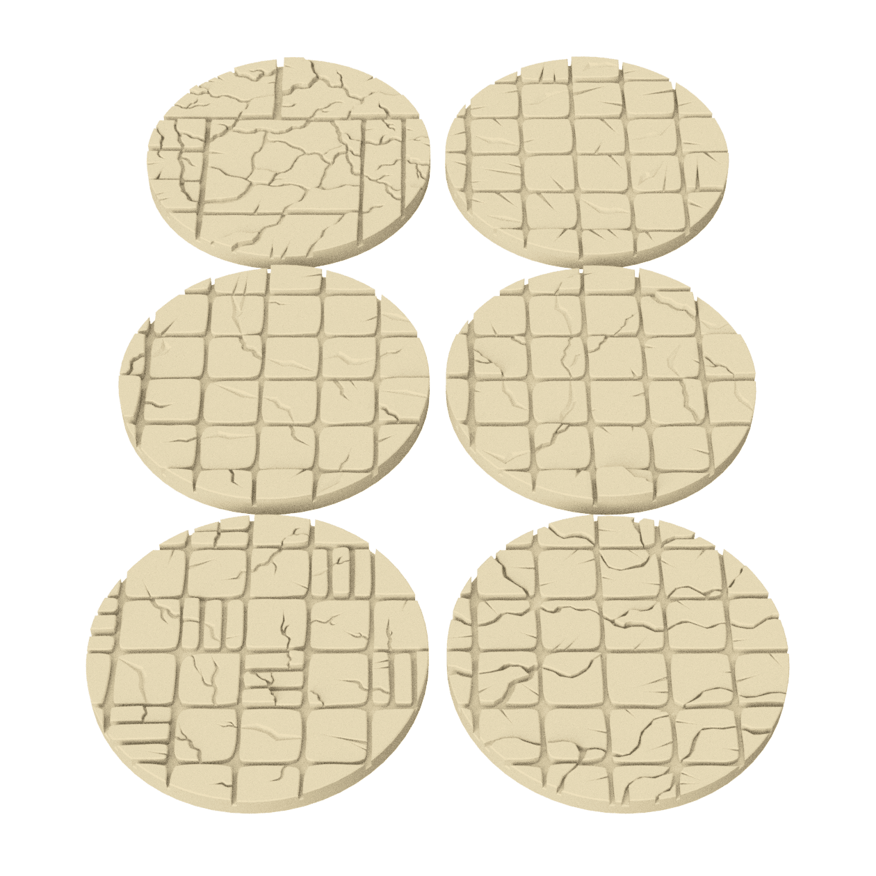 3D Printable Cracked Tile Base Toppers – 32mm Round Miniature Bases 3d model