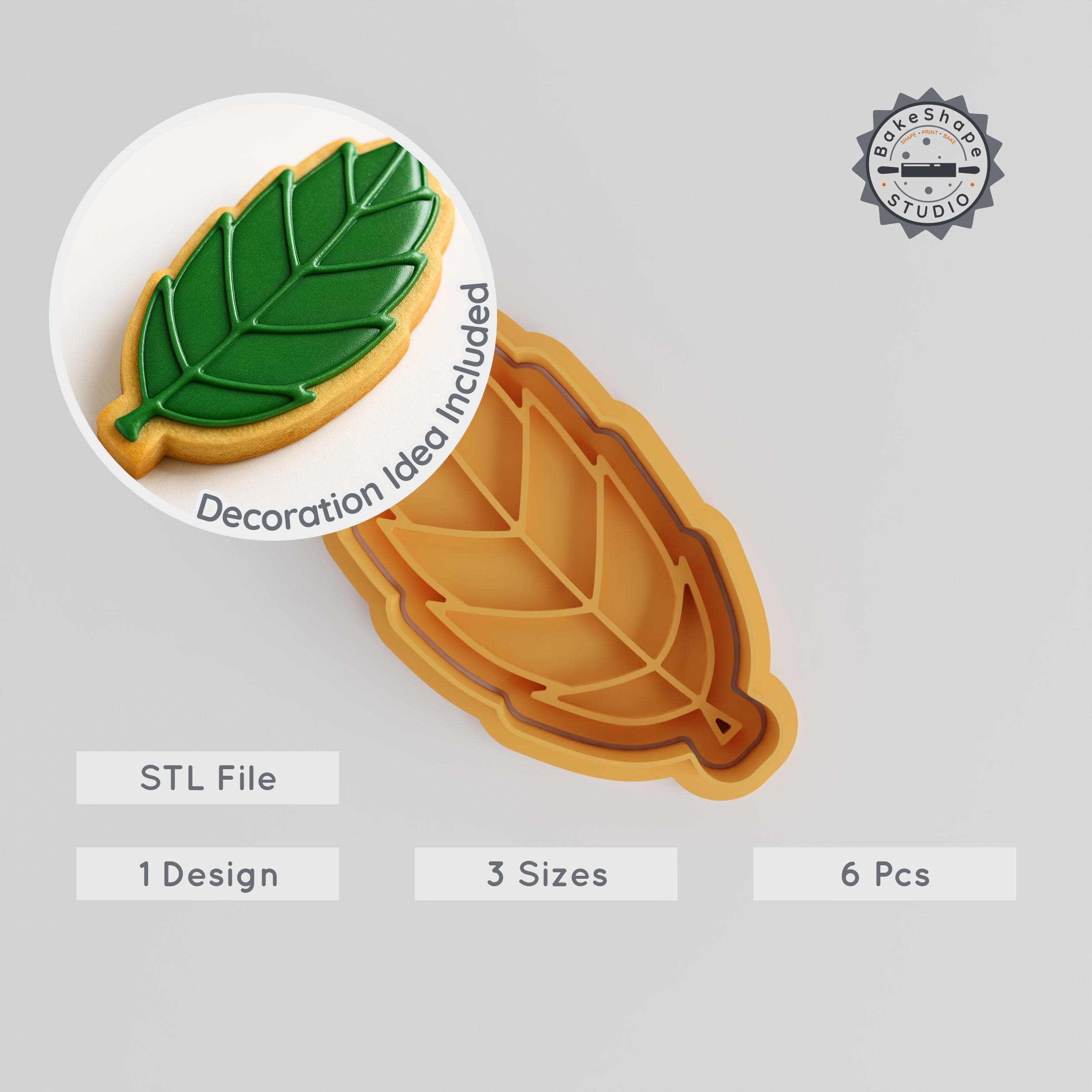 Leaf Shape Cutter & Stamp Set, Cookie & Fondant Tool, Nature-Inspired, 6-Piece Collection, Sizes S/M/L, Plant Design STL PRODUCT_1019 3d model