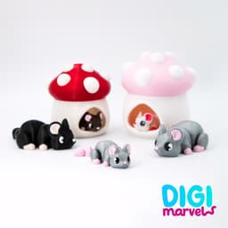 Tiny Mouse Flexi + Keychain + Mushroom Hideout 3d model