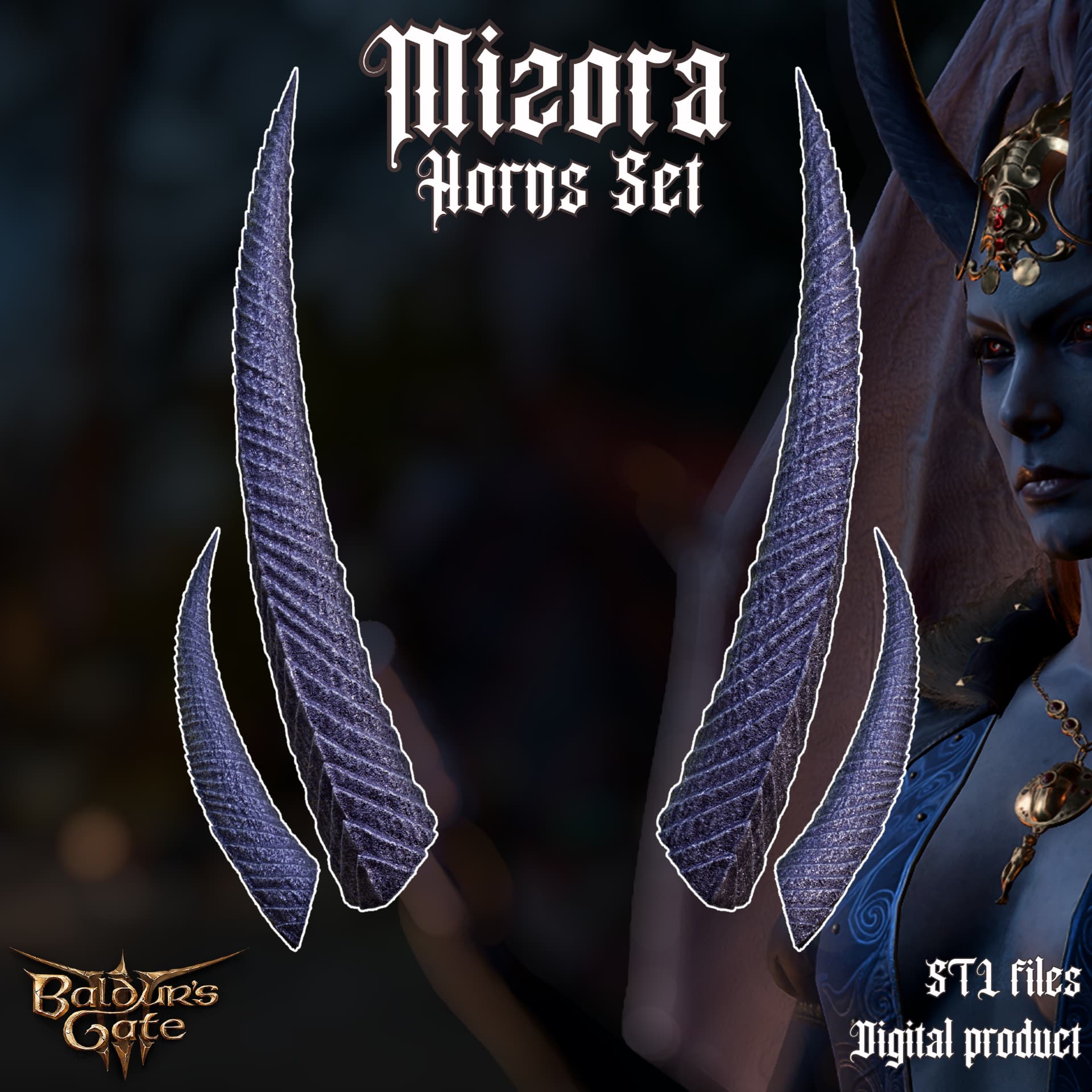 FANTASY MIZORA HORNS SET BALDURS GATE 3 3d model