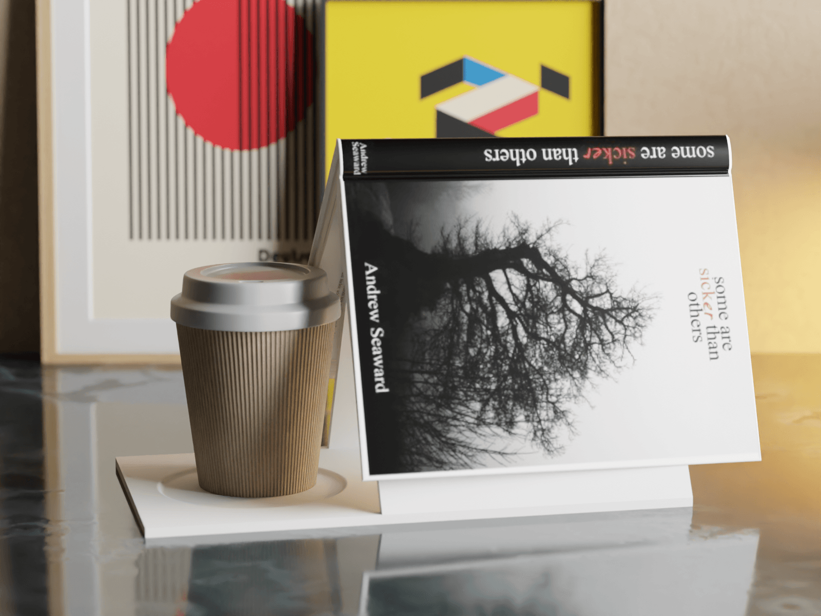 Minimal Triangular Book Holder with Mug Slot 3d model