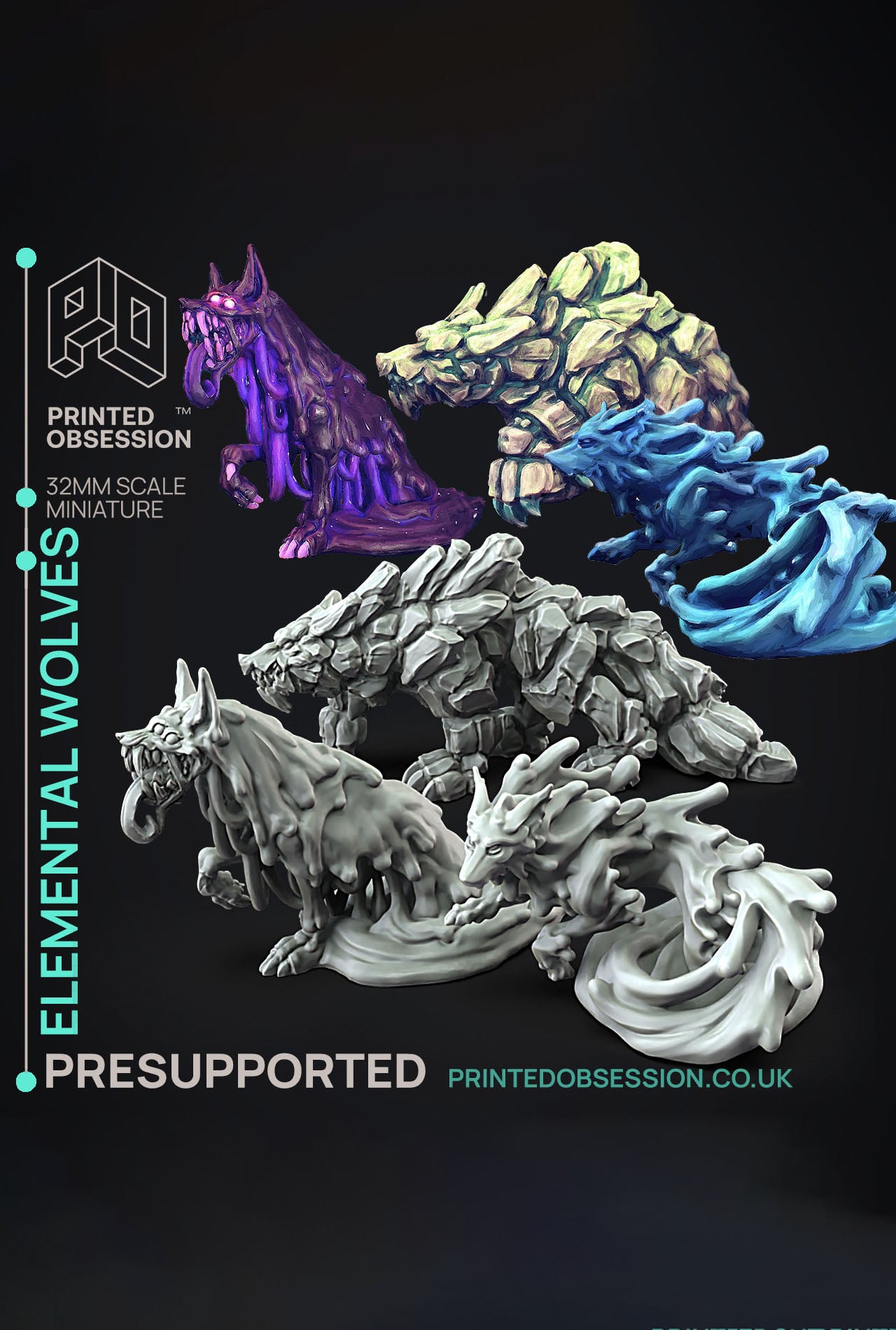 Free Elemental Wolves Collection - 3 Wolves - PRESUPPORTED - 32mm scale - 3d model