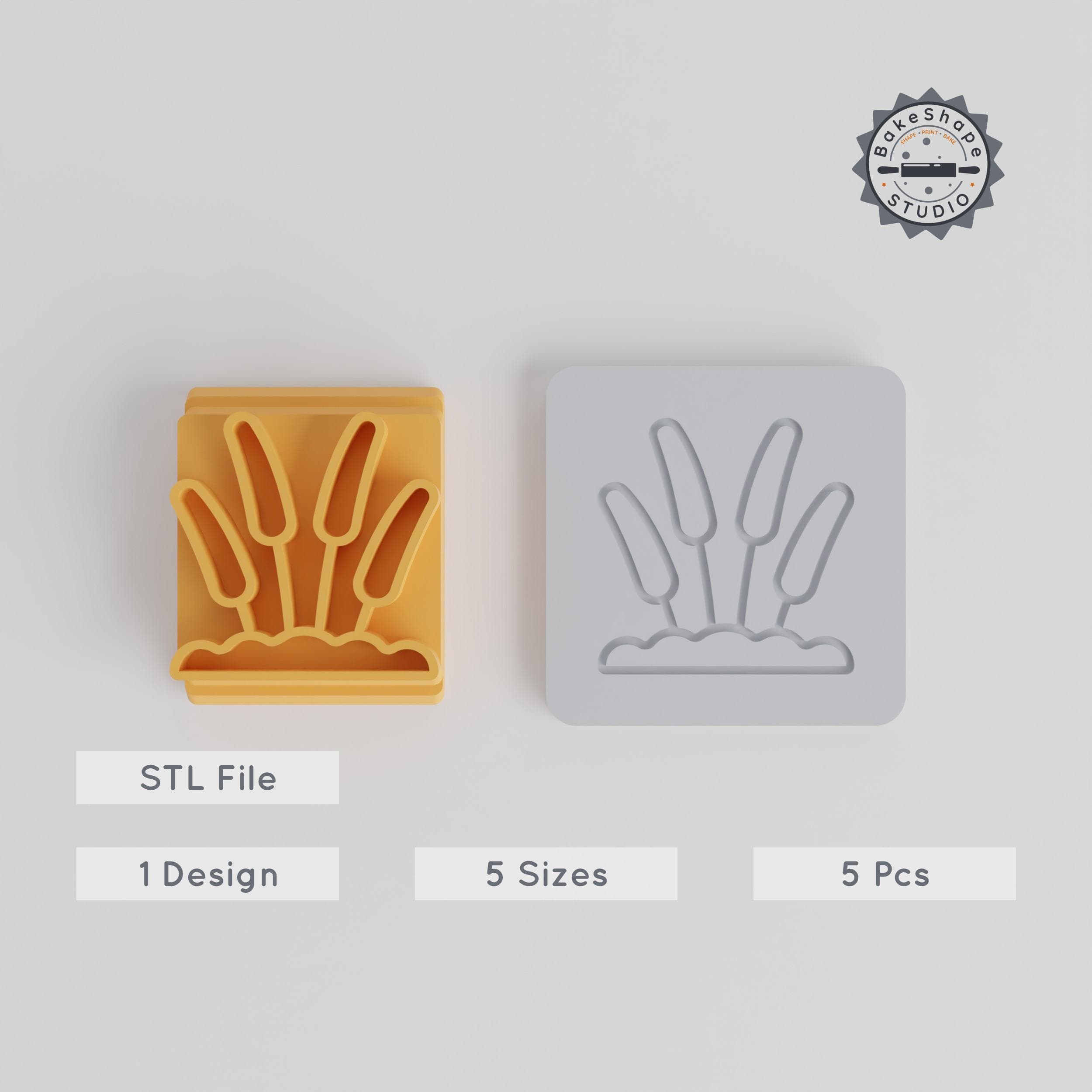 Cattail Stamp Tile Set, 5 Sizes, Perfect for Clay, Cookies & Fondant, Reed Plant Motif, 20-40mm PRODUCT_1560 3d model