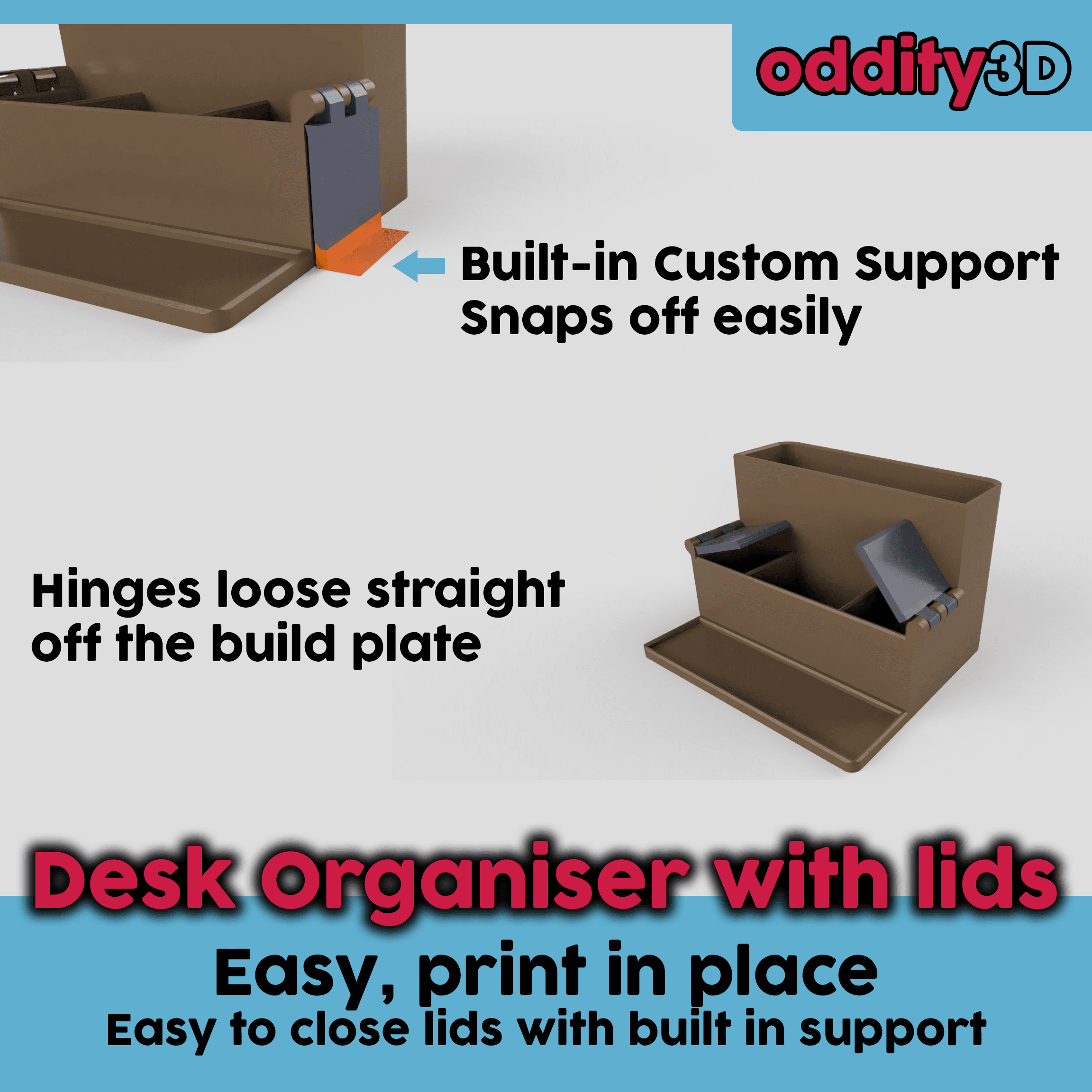 Desk Organiser with closable hinged lids 3d model