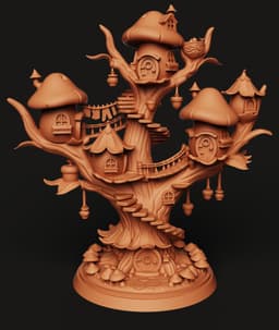 Mushroom Fairy Treehouse | Enchanted Forest Statue | Fantasy Toadstool Decor 3d model