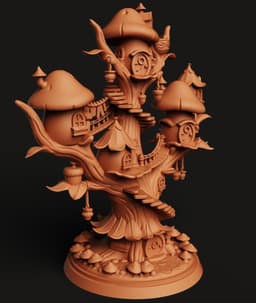 Mushroom Fairy Treehouse | Enchanted Forest Statue | Fantasy Toadstool Decor 3d model