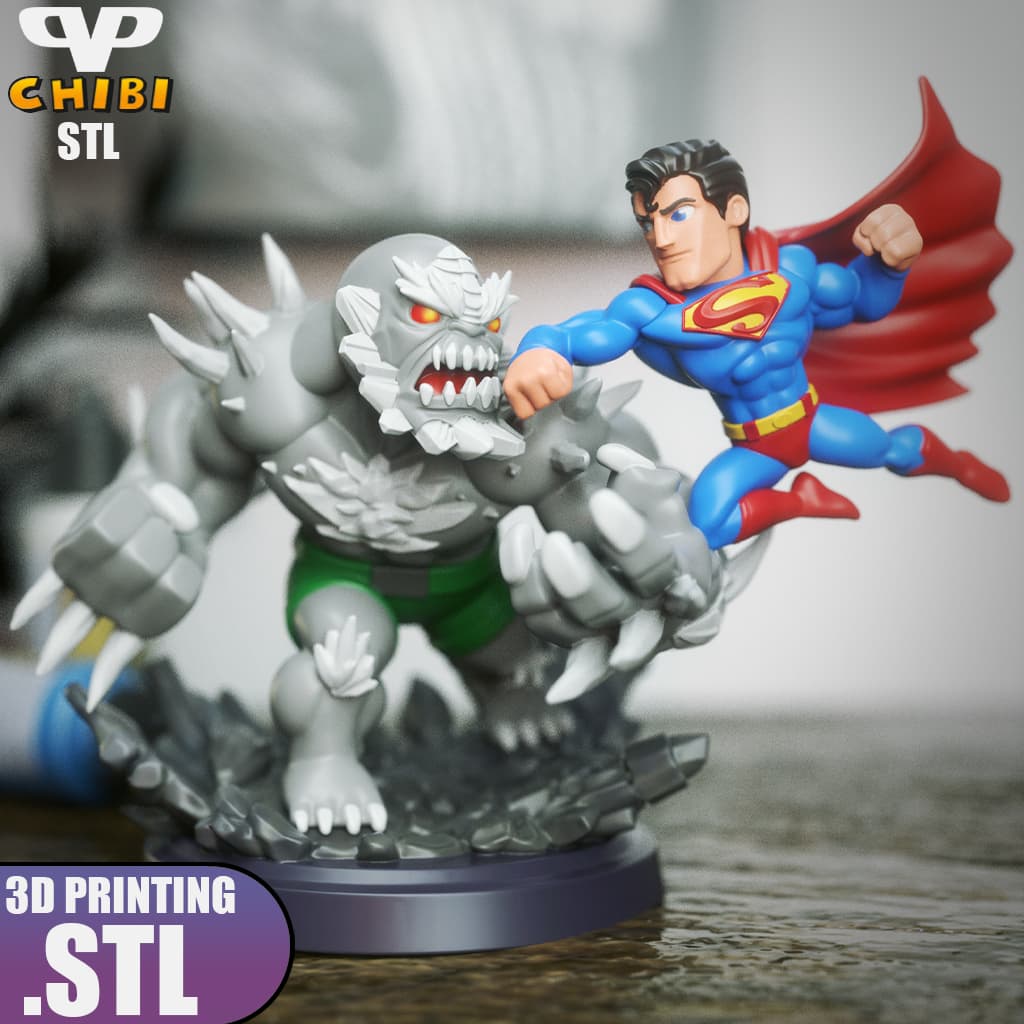 Superman vs Doomsday Chibi STL for 3D Printing ChibiSTL 3DXM 3d model