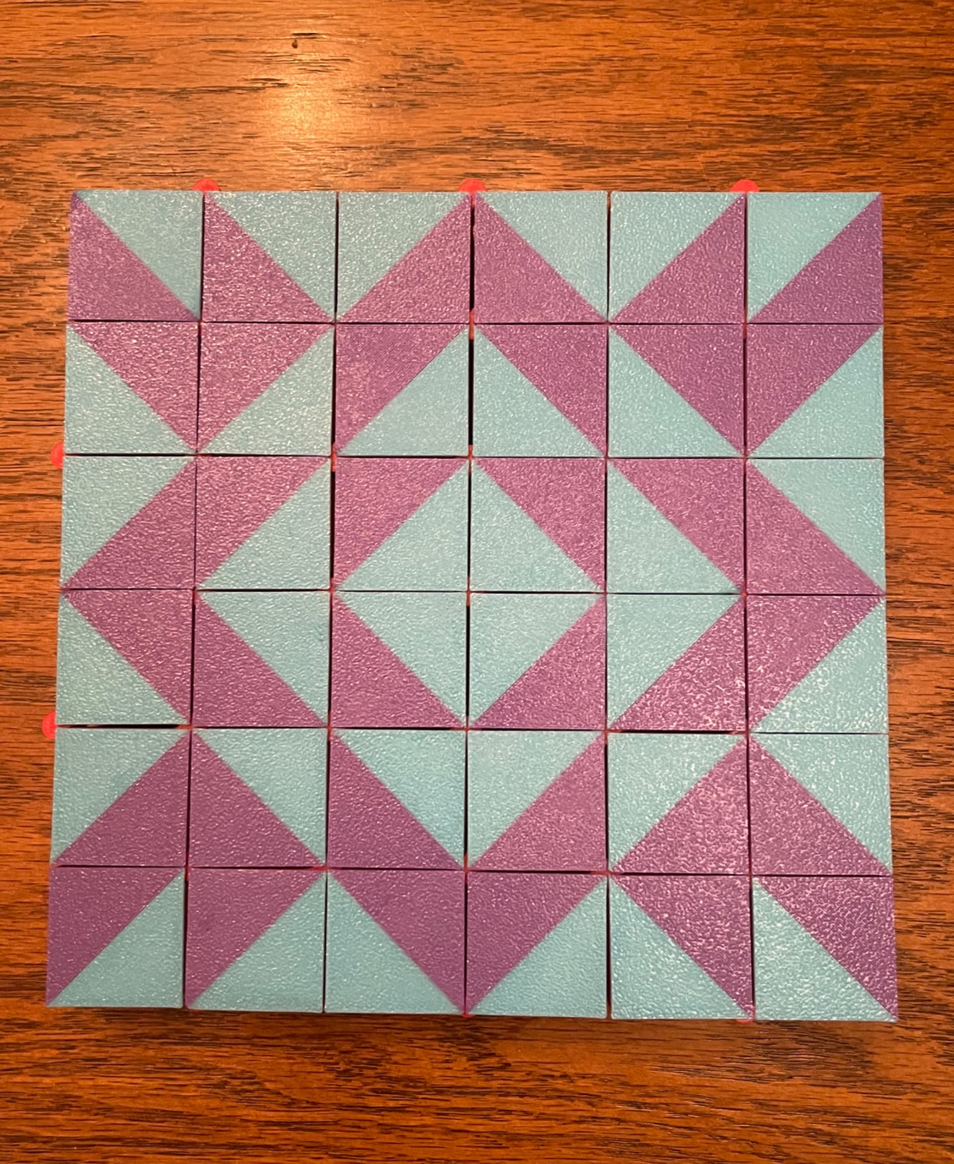3D effect of reverse hearts with 30mm tiles on 6x6 frame.