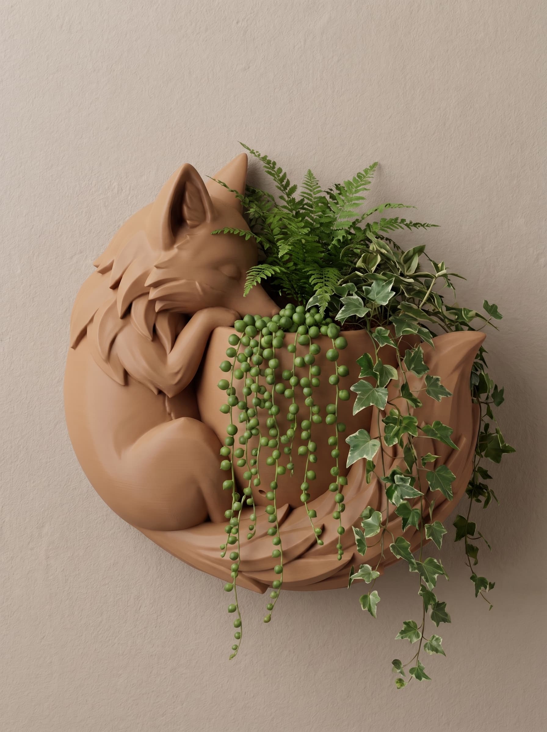 Sleeping Fox Wall Planter | STL for 3D Printing 3d model