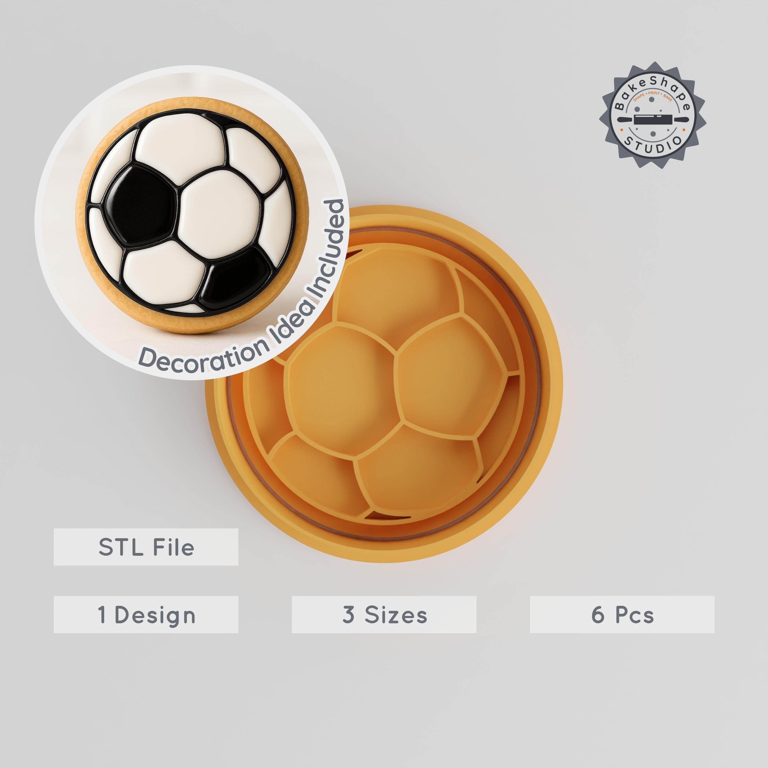 Football Cookie Cutter & Stamp, Sport Shape Set, 6 Piece Pack, Perfect for Cookies & Fondant, S/M/L Sizes PRODUCT_1026 3d model