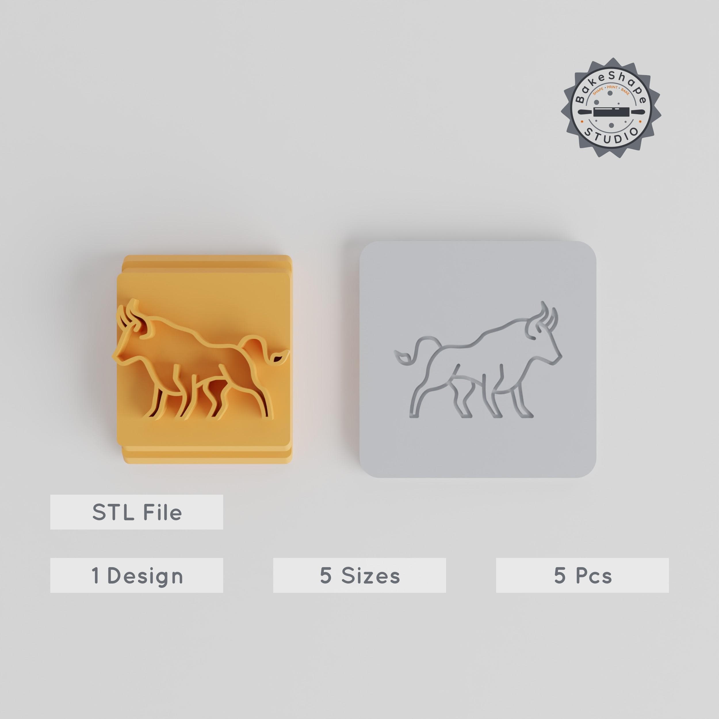 Bull Stamp Tile Set, 5 Sizes, Animal Theme for Clay, Cookies & Fondant PRODUCT_3683 3d model