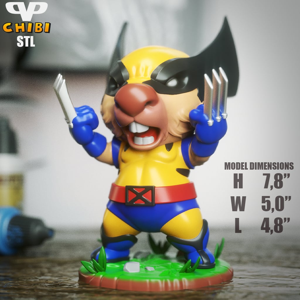 Capybara Wolverine Chibi STL for 3D Printing ChibiSTL 3DXM 3d model