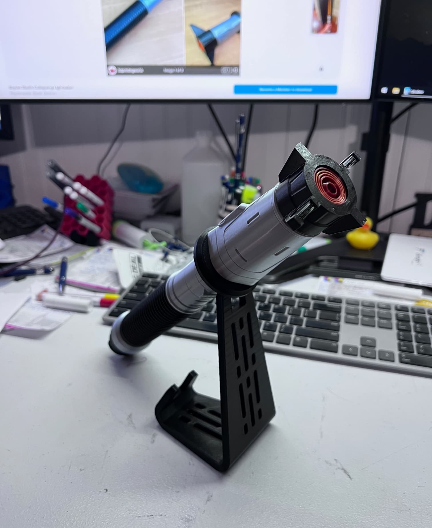 the lightsaber holder is a temporary thing only to take the picture. I really love how this turned out.