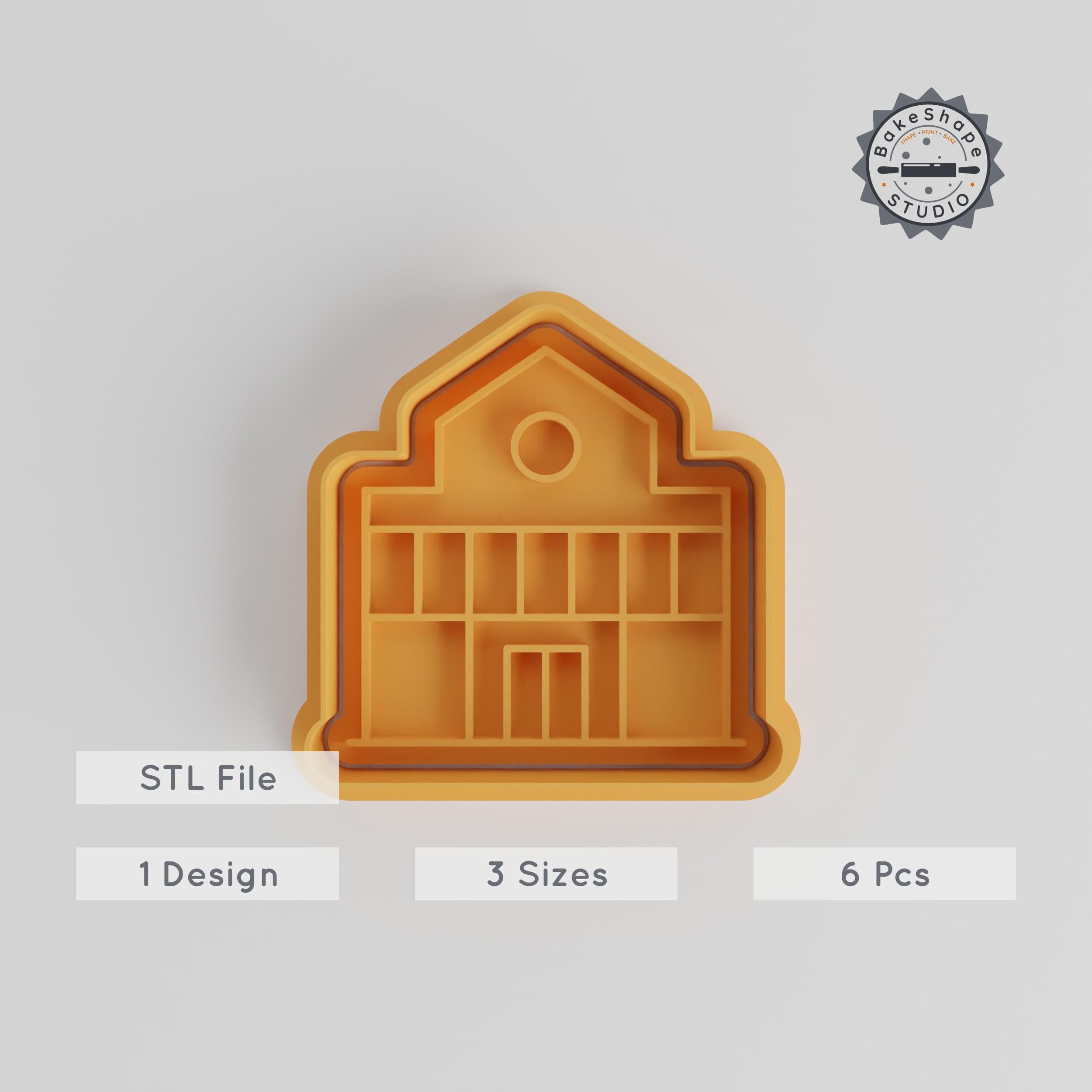 School Shape Cutter & Stamp, Cookie & Fondant Cutters, Education Building Design, 6-Piece Set, S/M/L Sizes, Learning & Baking Fun PRODUCT_2945 3d model