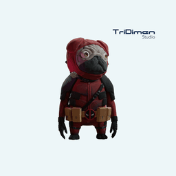 Pug Cosplay Deadpool - Cute Pug 3d model