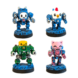 15mm Cute Mech Tabletop Miniatures Set of 4 With Bases 3d model