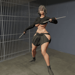 Curvy Fantasy Warrior with Two Curved Blades v2 3d model