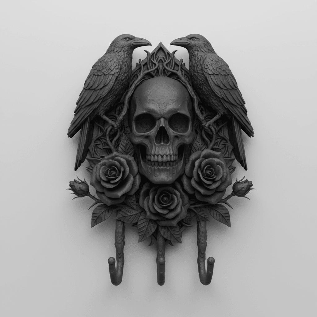 skull raven and rose key holder.3mf 3d model