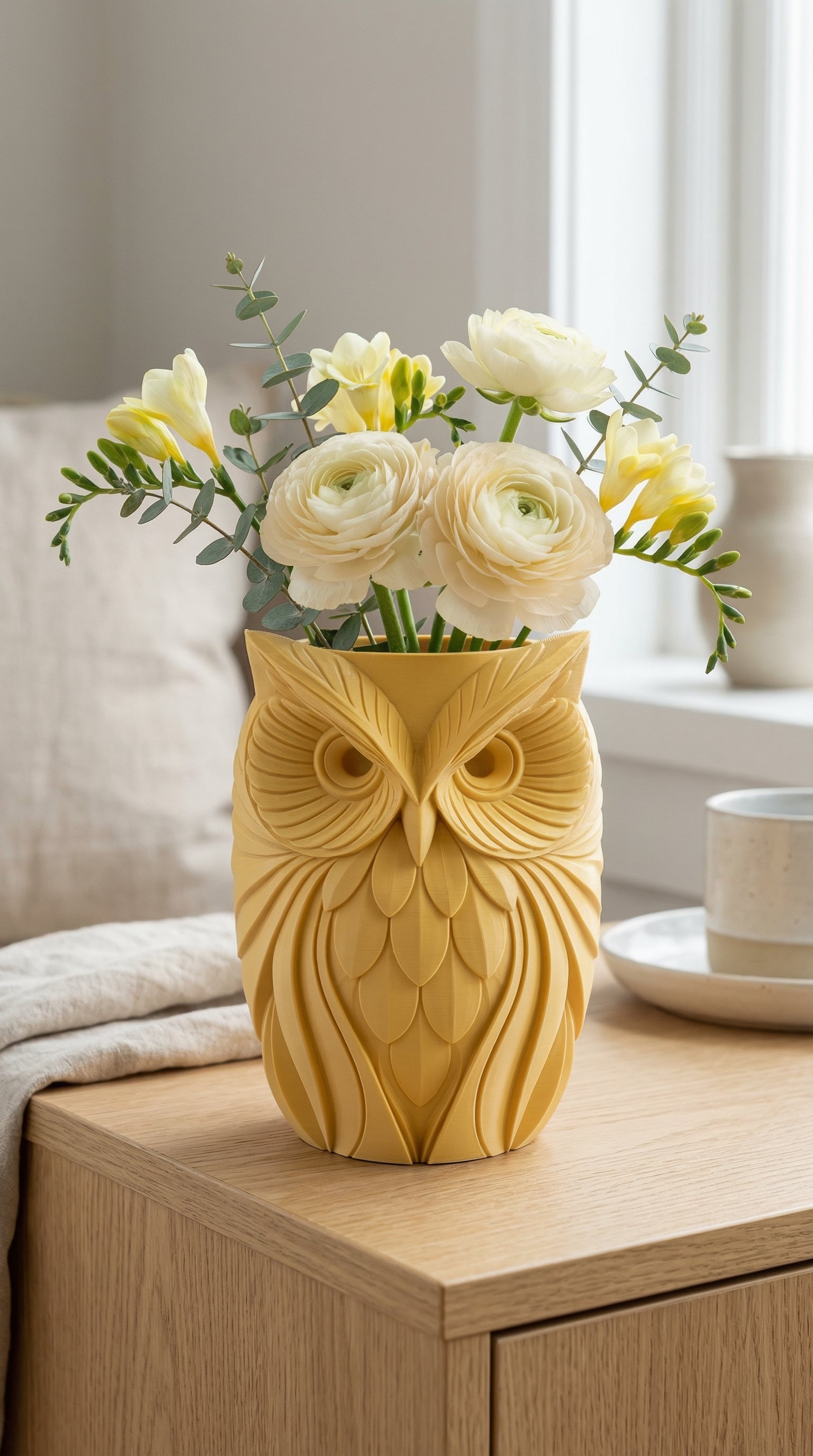 Modern Geometric Owl Vase - Stylized Biomorphic 3D Printable Decor 3d model