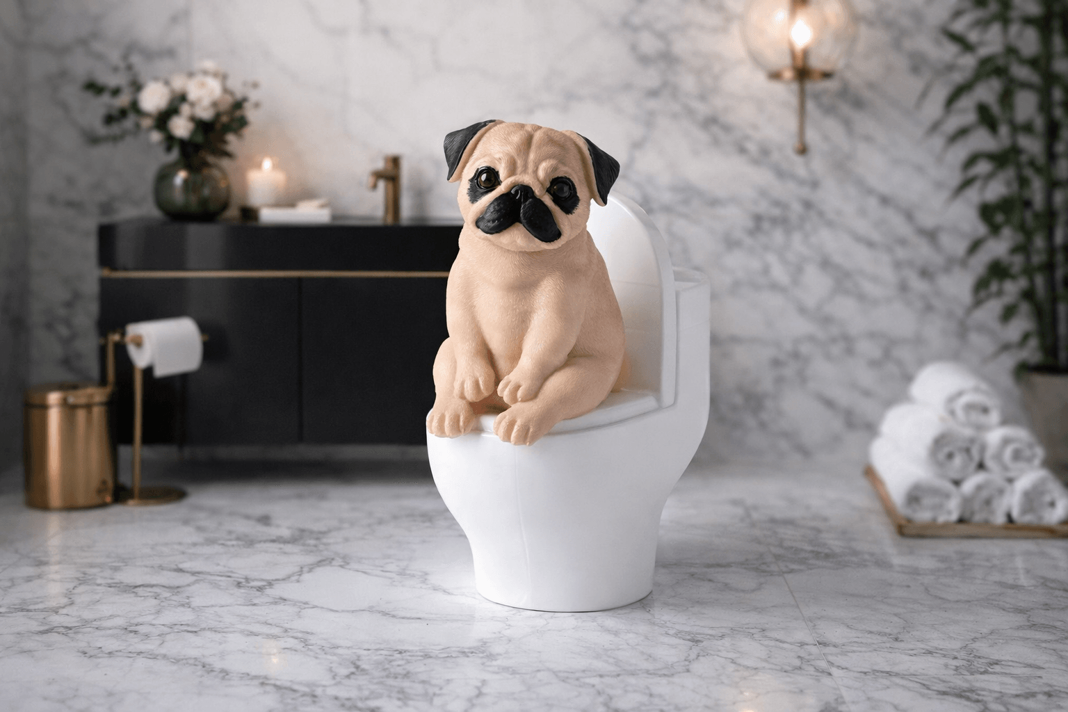 Pug on Toilet Statue - Whimsical Home Decor 3d model
