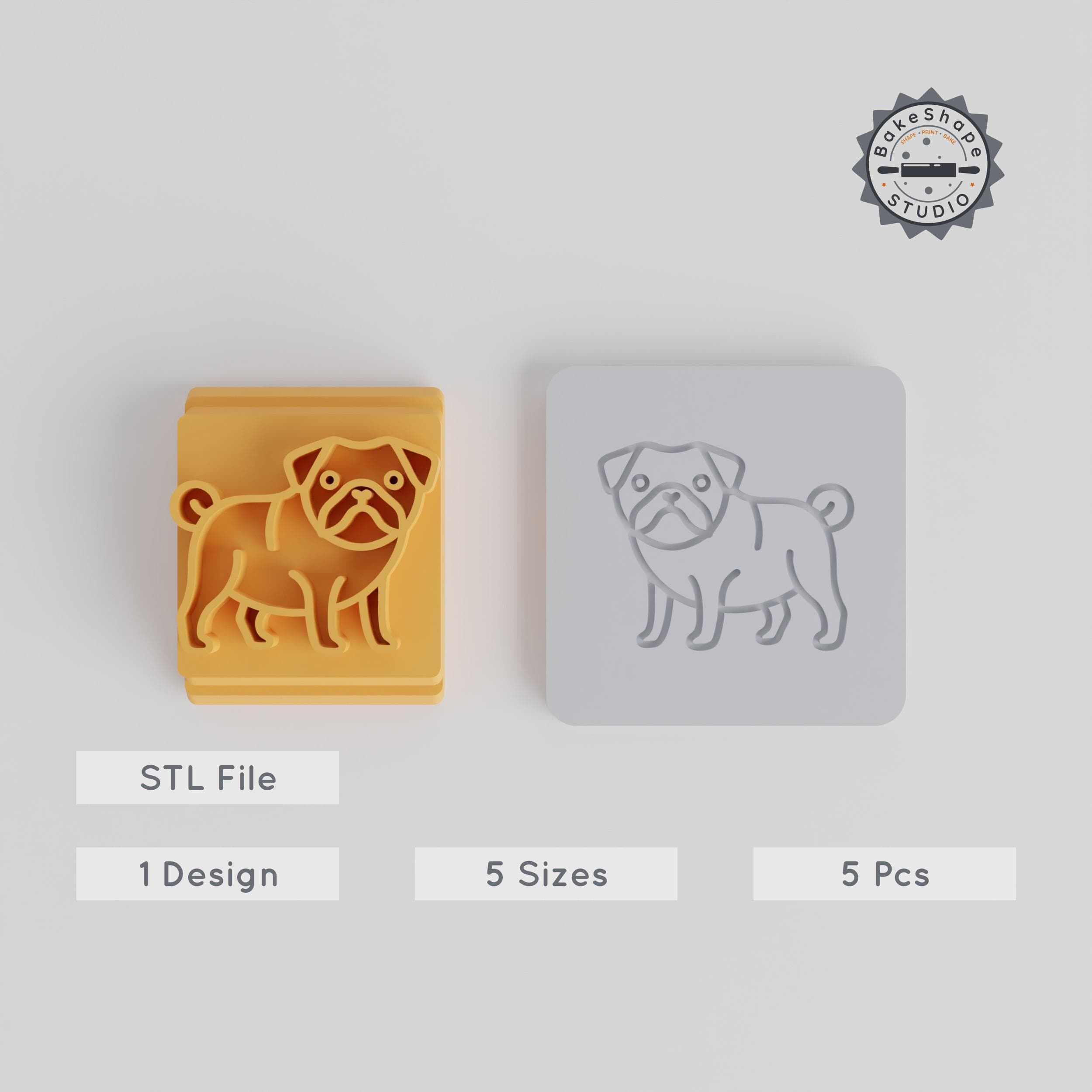 Pug Stamp Tile, 5 Sizes 20-40mm, Canine Friend Motif for Clay, Cookies & Fondant PRODUCT_2023 3d model