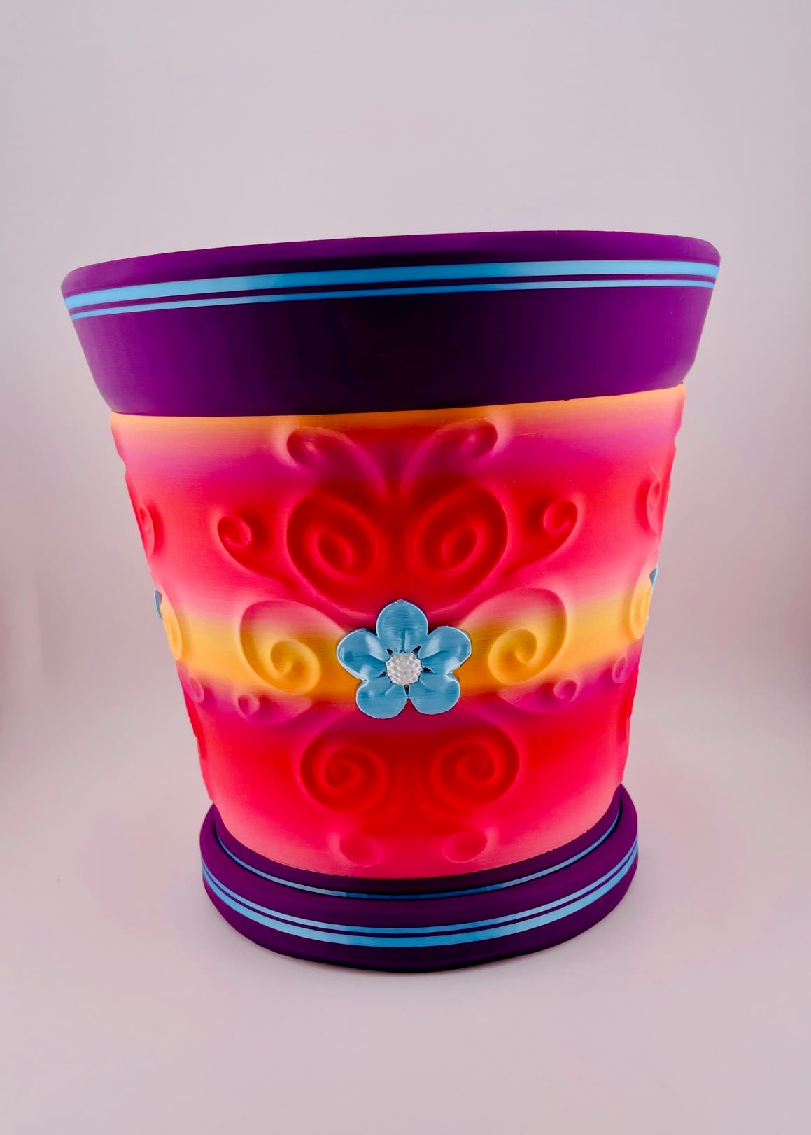 Carved 4 Flower Filigree Pot 3d model