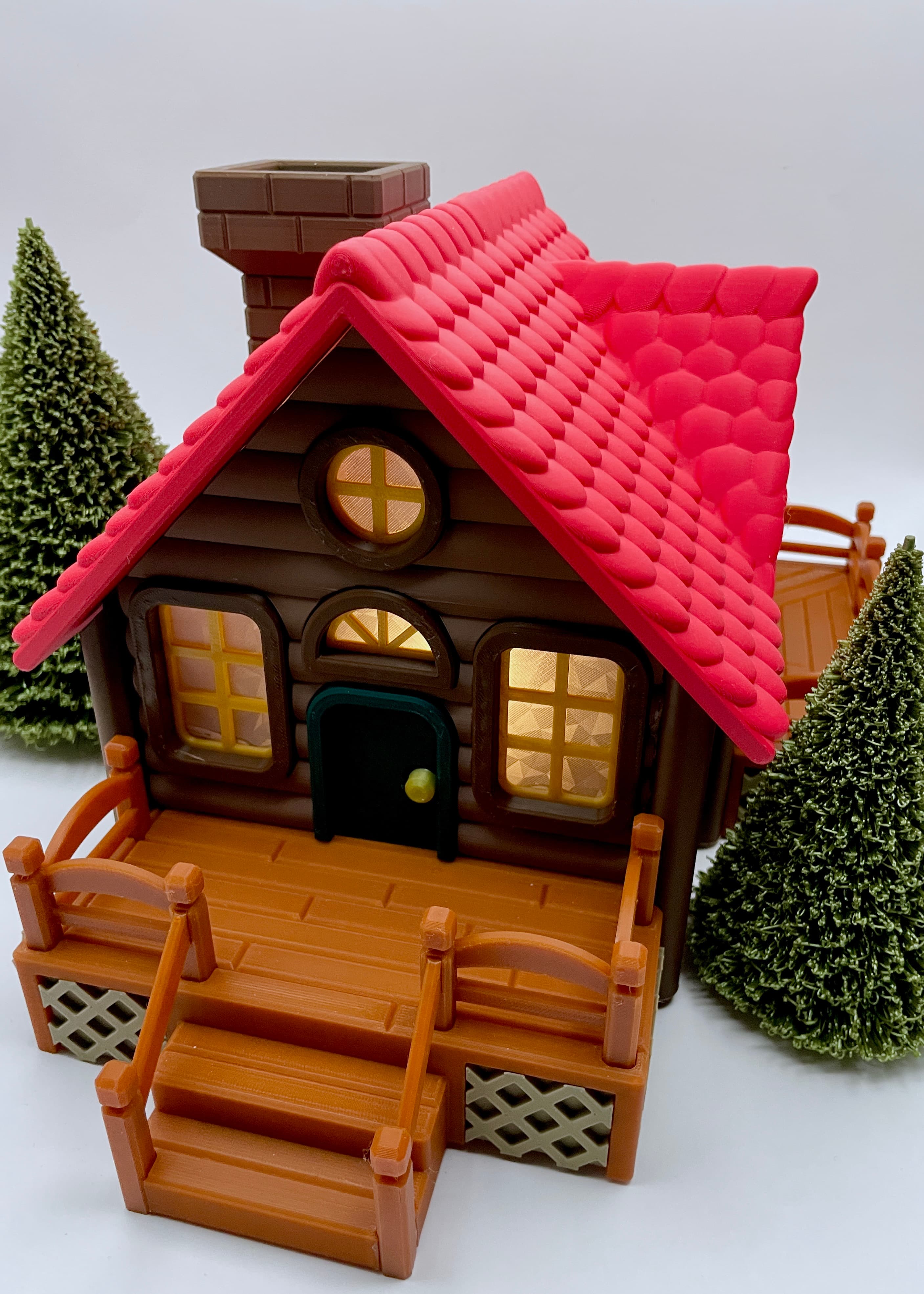 Cozy Cabin - FABULOUS!! An array of filaments, including Polymaker Lava Red, Overture Hot Chocolate, Flashforge Brown, Polymaker Natural, Polymaker FDE and Polymaker Green/Blue PLA - 3d model