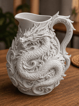 White Dragon Pitcher Sculptural Vase 3d model