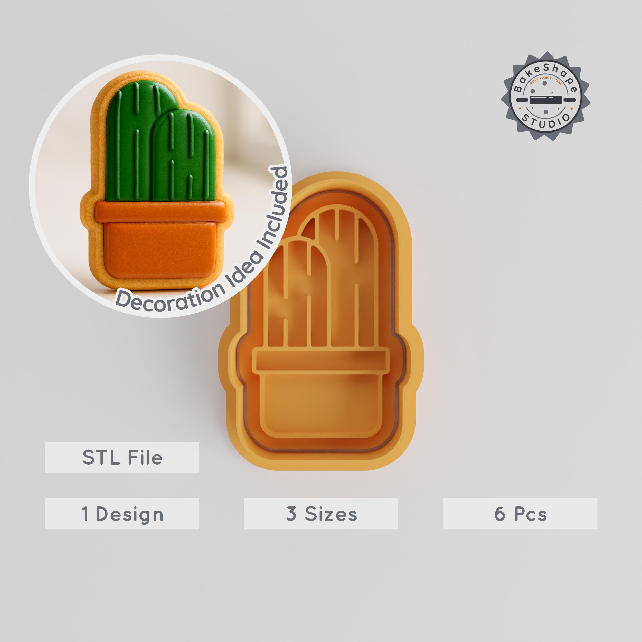 Double Cactus Cookie Cutter & Stamp, Set of 6, Perfect for Fondant, S/M/L, Botanical House Decor PRODUCT_335 3d model