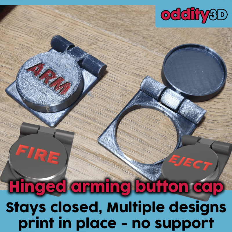 Hinged arming button cap - Attach to any button 3d model