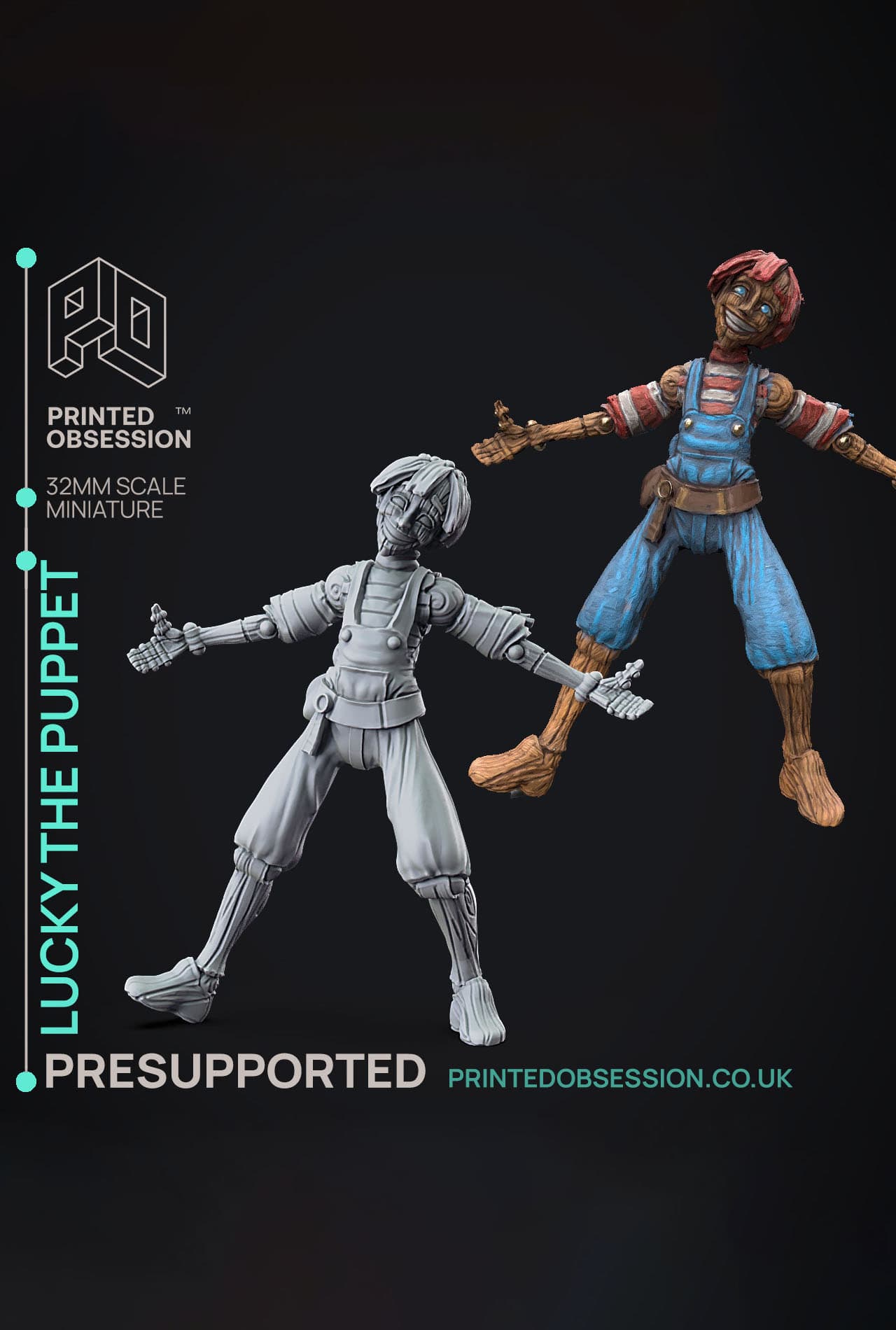 Lucky - The awakend puppet - Puppet masters apprentice -PRESUPPORTED - Illustrated and Stats - 32mm 3d model