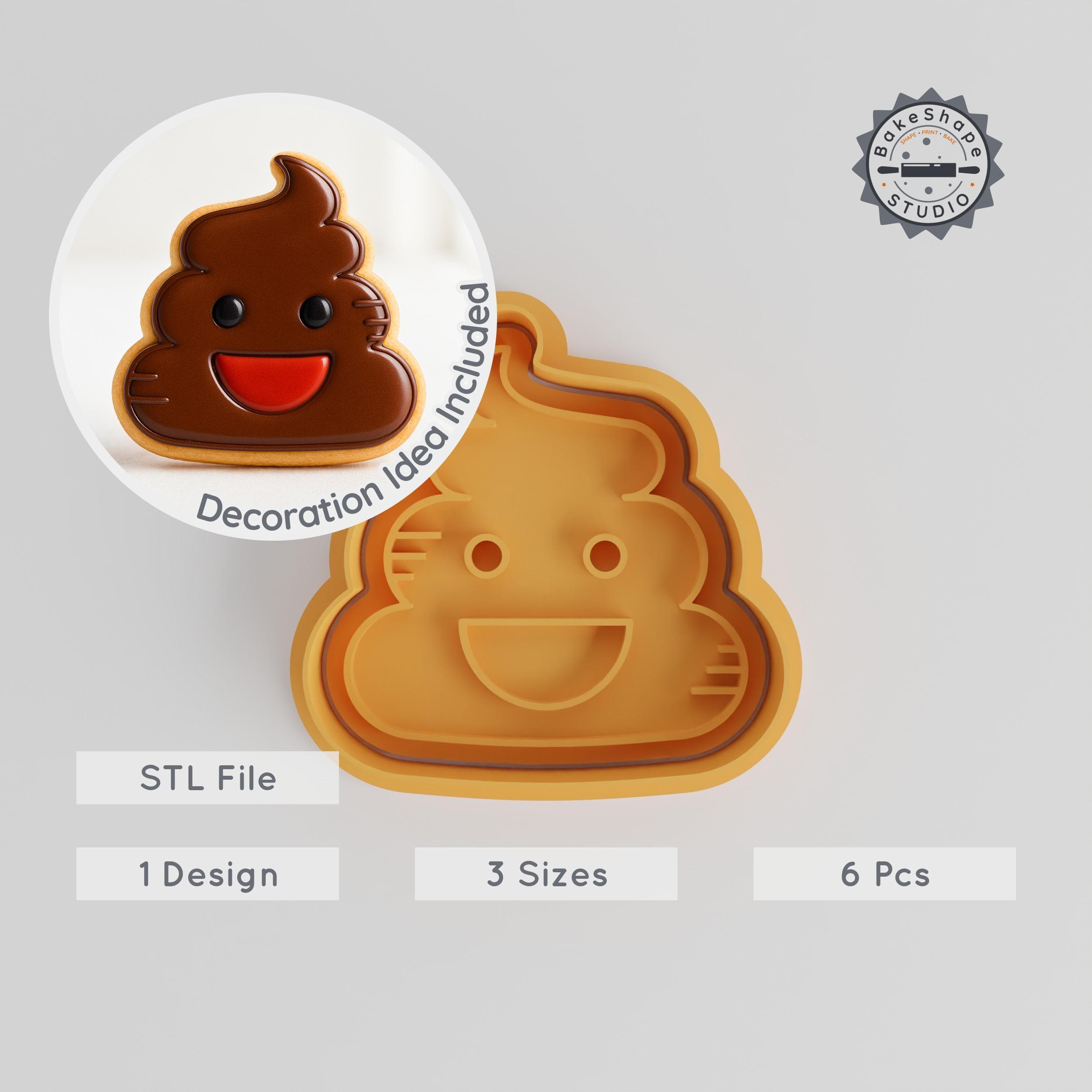 Poop Cutter & Stamp Set, Cookie & Fondant Cutter, Happy Emoji Design, 6 Pieces, Includes S/M/L Sizes PRODUCT_377 3d model