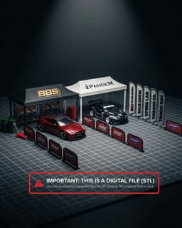 Tokyo Pit Stop Set 1/64 Scale JDM Modular Diorama Kit Garage Tent Barrier STL 3d model