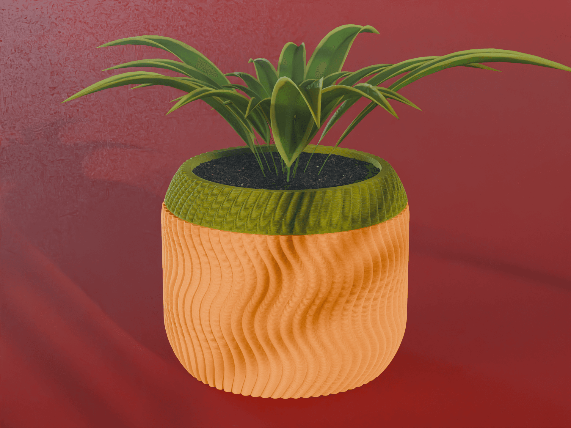 Sei Planter Pot, Scalloped Sine | Small, Medium, Large | Self Watering and Drip Tray 3d model